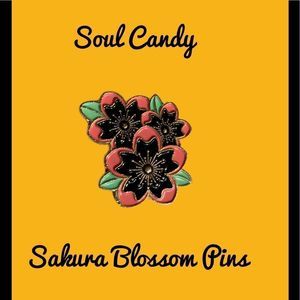 Two-toned Pink & Black Triple Sakura Blossom Enameled Pin